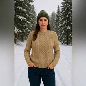 Cozy Cable Knit Chunky Wool Cream Sweater Handcrafted Winter Nordic Cottagecore